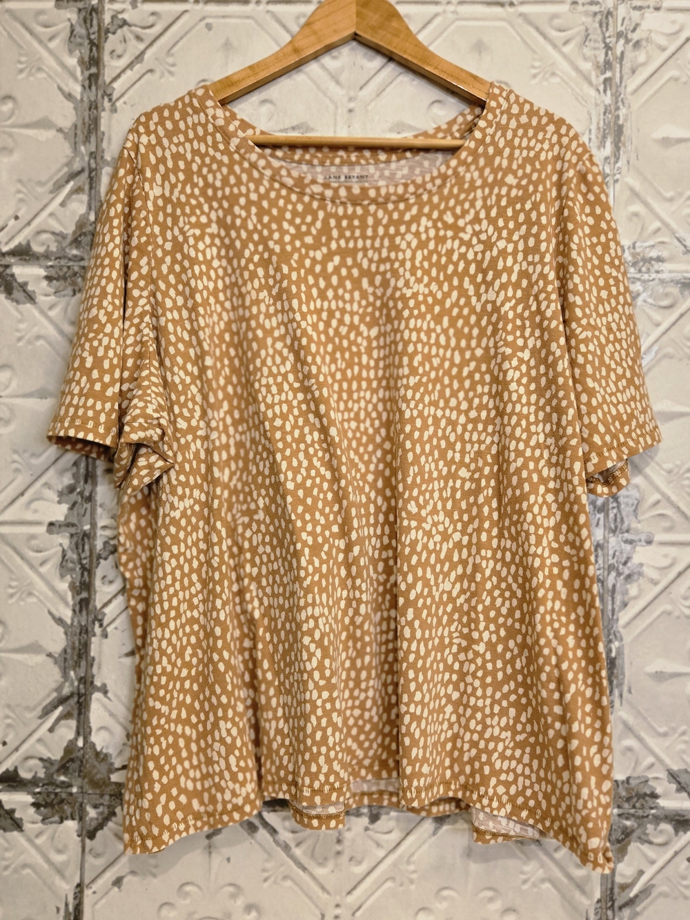 Lane Bryant Short Sleeve Top for Women - plus 26/28 Camel/Cream Speckled Style - Picture 9 of 9